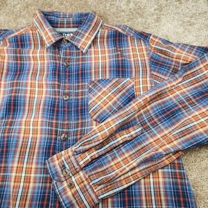The North Face Mens Large Blue Orange Plaid Flannel Button‎ Down Shirt Cotton